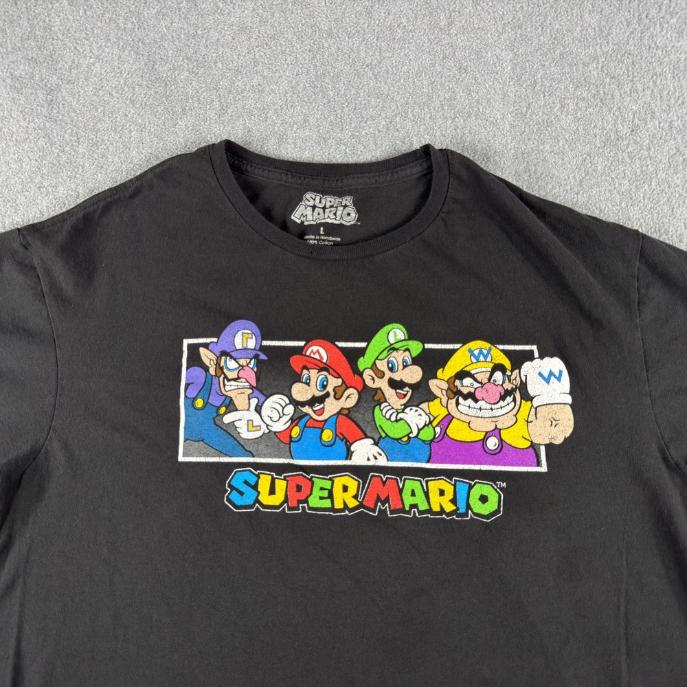 Super Mario Brothers T-Shirt Mens L Mario Luigi Waluigi Wario Black